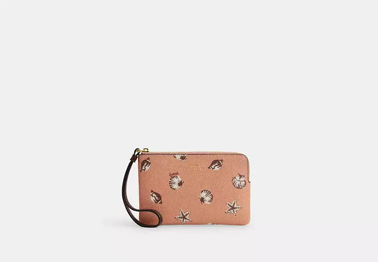 Corner Zip Wristlet With Shell Print