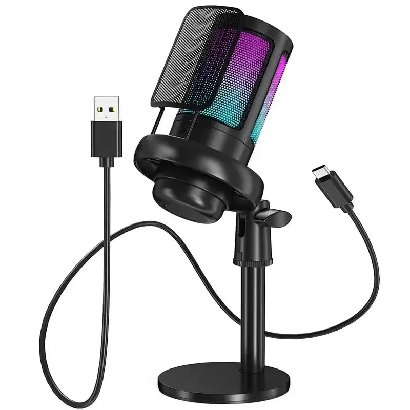 Professional USB Studio Microphone with RGB – Anti-Spray Streaming & Gaming Mic for PC, YouTube, PS4 Recording 