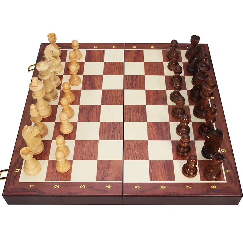 Premium Wooden Chess Set – Large Folding Walnut Board with Handcrafted Solid Wood Pieces, Classic Game for Kids & Adults 