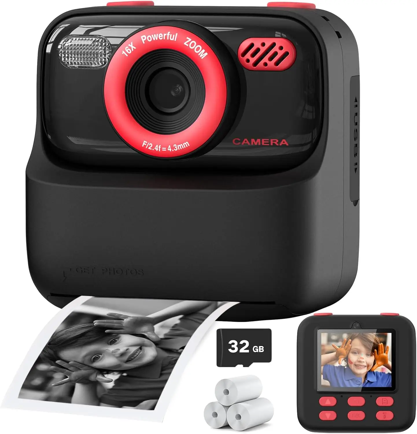 AMORUS Kids Instant Camera 1080P HD – Dual Lens Selfie Digital Camera with 32GB for Boys & Girls 