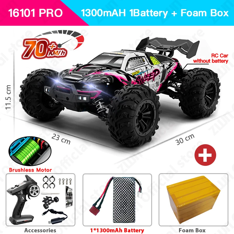 ZWN 1:16 High Speed 4WD RC Car – 70/50KM/H Remote Control Drift Monster Truck for Kids 