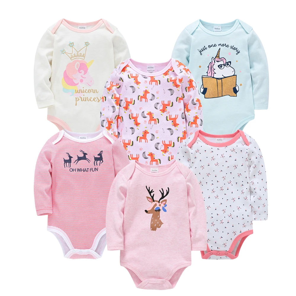 6PCS/3PCS Kavkas Baby Bodysuits – 100% Cotton Long Sleeve Jumpsuits for Newborn Boys & Girls 0-12 Months 