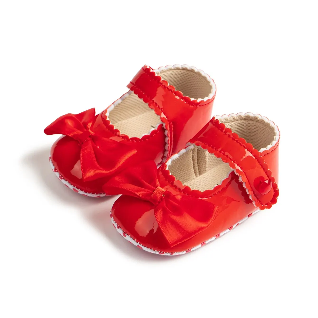 Meckior Baby Girl Shoes – PU Leather Bowknot Princess Flats with Non-Slip Cotton Sole 0-18M 