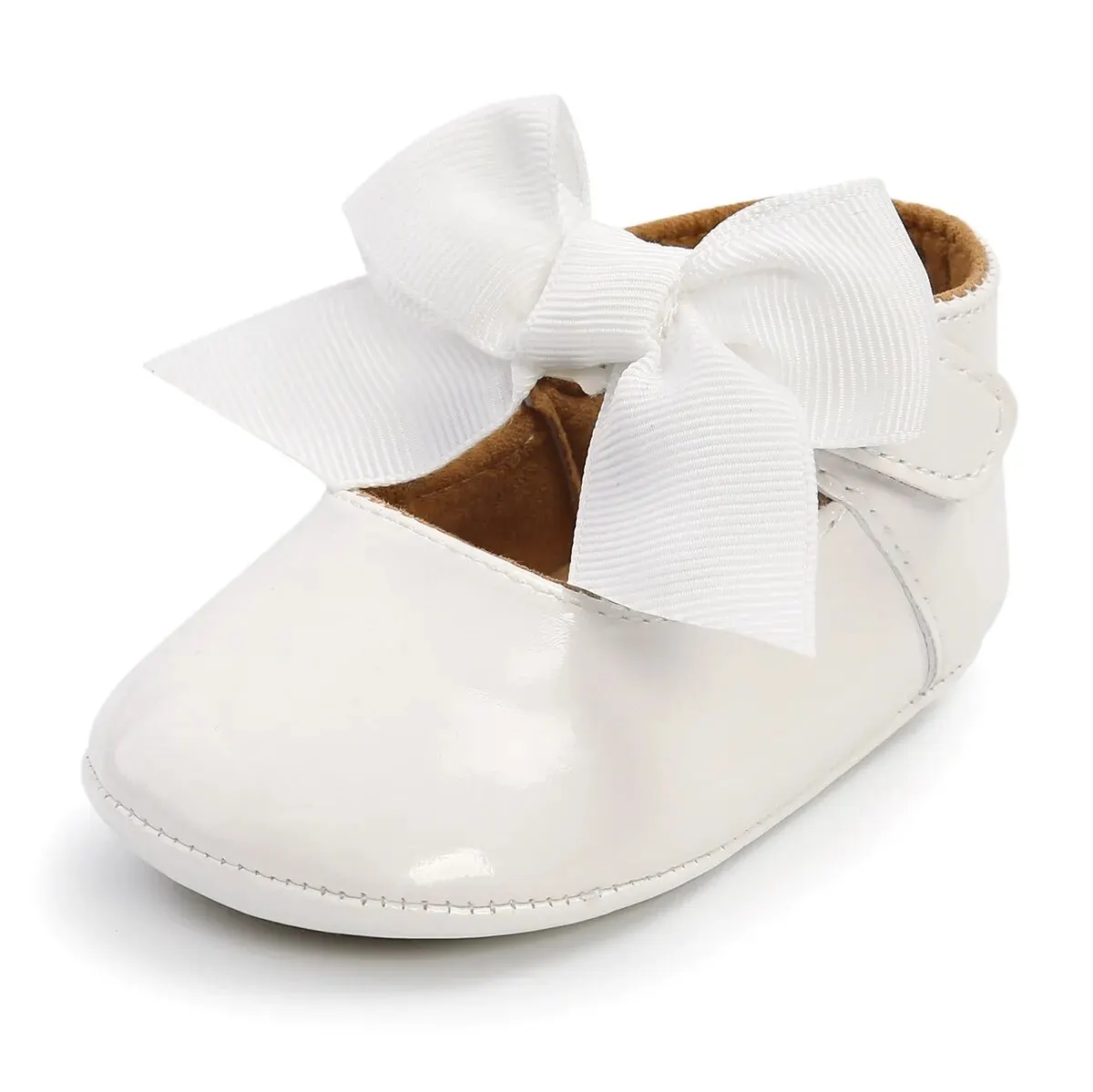 Meckior Baby Girl Shoes – PU Bowknot Ballet Flats with Anti-Slip Rubber Sole for First Walkers 