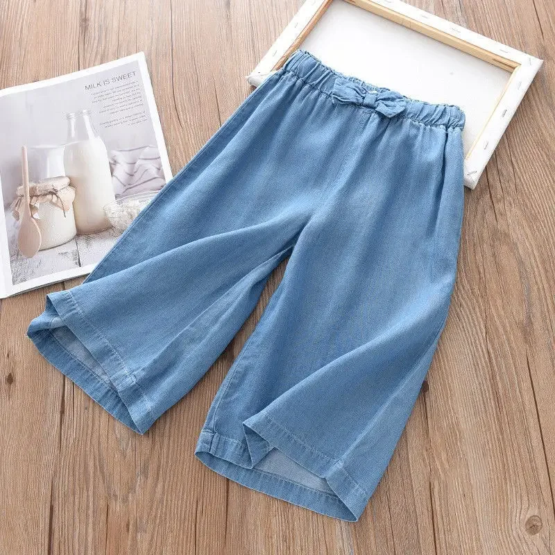 2025 Kids Wide Leg Pants – Summer Casual Chiffon Cropped Trousers for Girls 2-10 Years 