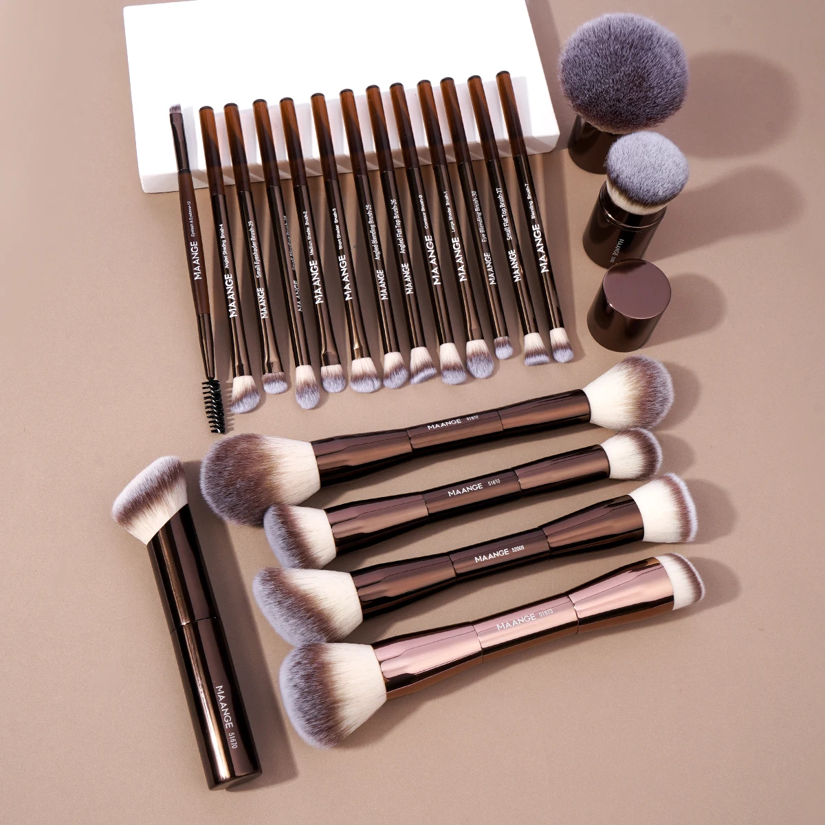 MAANGE 20pcs Pro Makeup Brush Set – Double-Ended Foundation, Blush & Eyeshadow Brushes for Liquid, Cream & Powder 