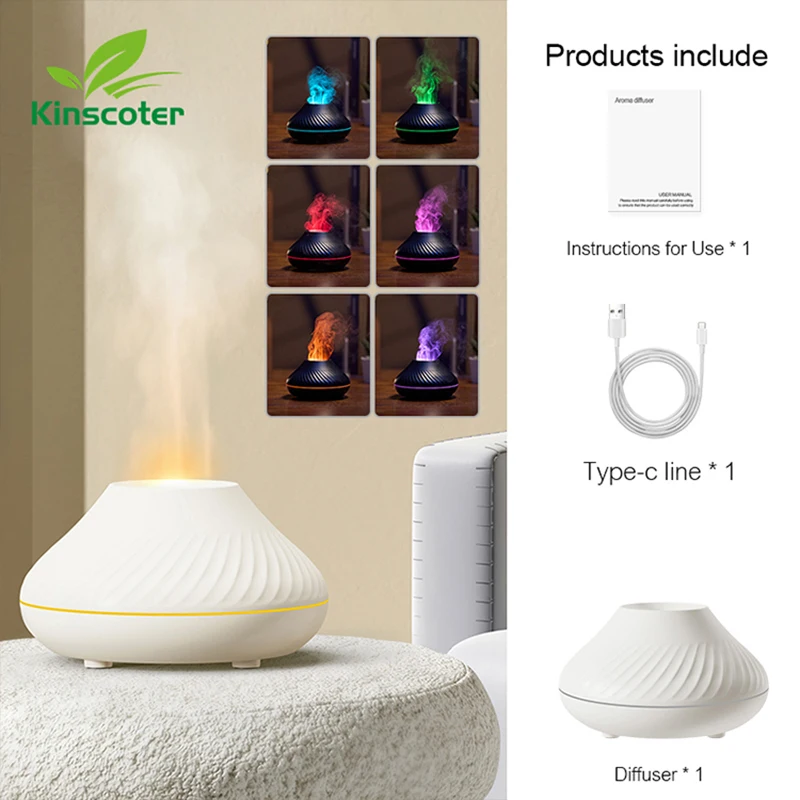 Kinscoter Volcanic Flame Aroma Diffuser – Essential Oil Lamp & USB Humidifier with Night Light