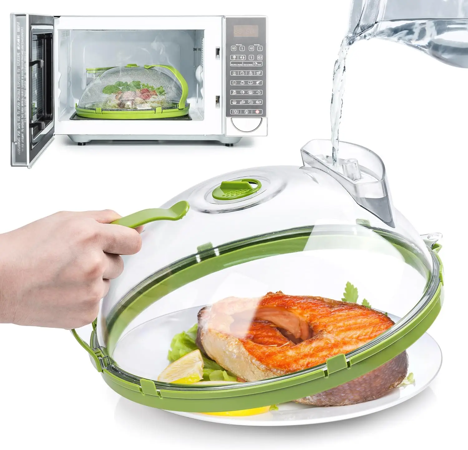 Microwave Cover with Handle & Water Steamer – Splatter Protection for Clean Cooking