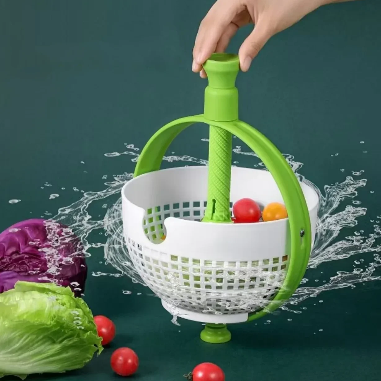 Rotating Drain Basket Folding Drainer Basket Fruit Vegetable Centrifuge Salad Spinner with Collapsible Handle Kitchen Supplies