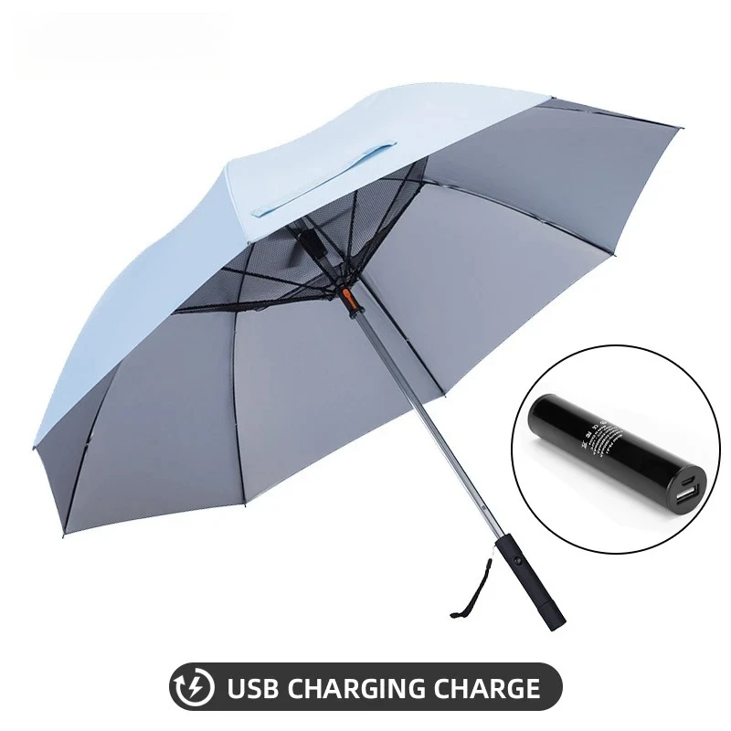 Long Handle Umbrella Wiht Fan USB Chargeable UV Wind and Water Sun-resistant Fishing Parasol Golf Umbrella Umbrella Sun