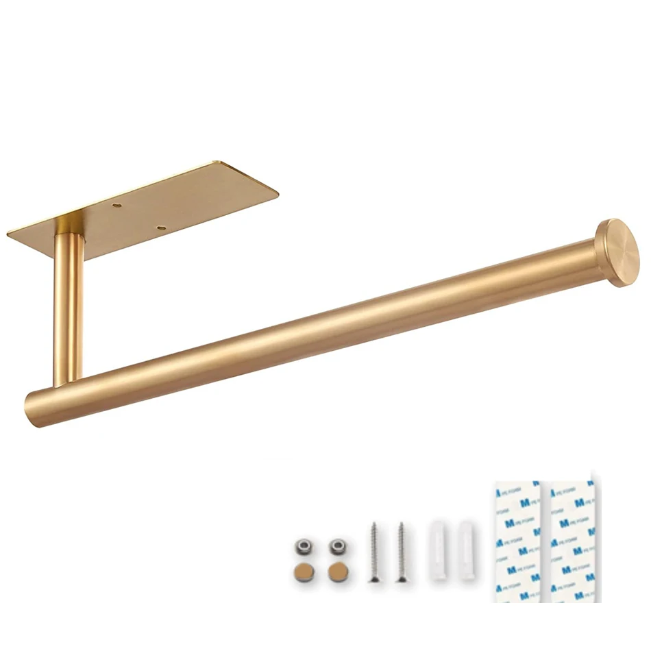 Adhesive Toilet Paper Holder 304 Stainless Steel Brushed Gold Paper Towel Roll Rack Black Bathroom Kitchen Long Tissue Hanger