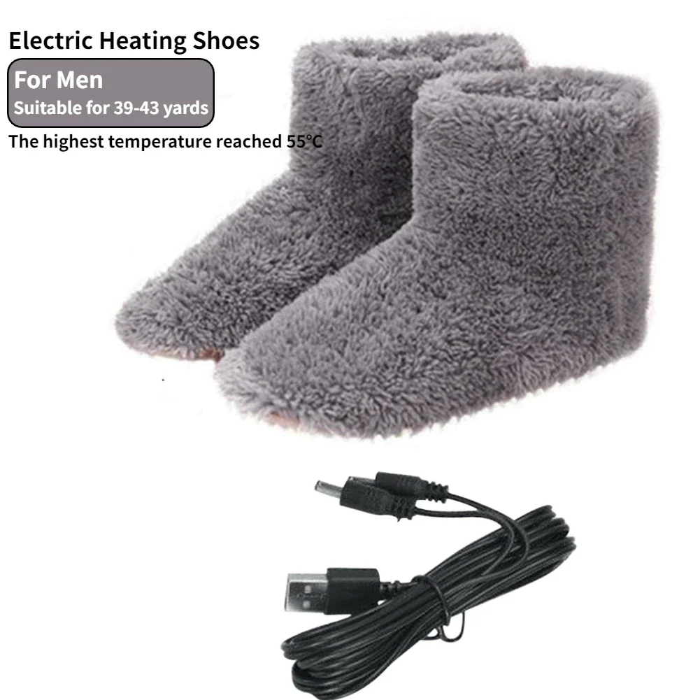 Winter USB Electric Heating Shoes for Women Men Comfortable Plush Foot Warmer Washable Heated Shoes Indoor Outdoor