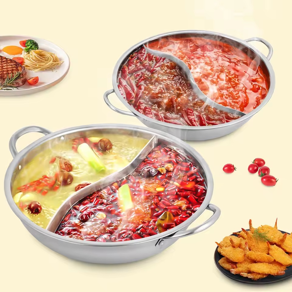 34cm Stainless Steel Shabu Shabu Hot Pot with Divider & Glass Lid Perfect for Family Meals and Versatile Cooking