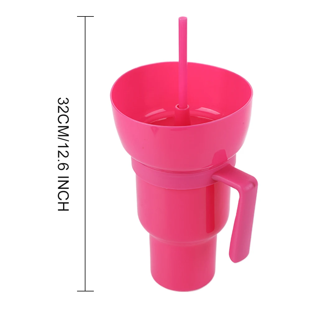Stadium Tumbler Popcorn Drink Cup 1000ml 2 in 1 Travel Cup Leak Proof Multi-Purpose Popcorn Beverage Cup for Cinema Home Travel