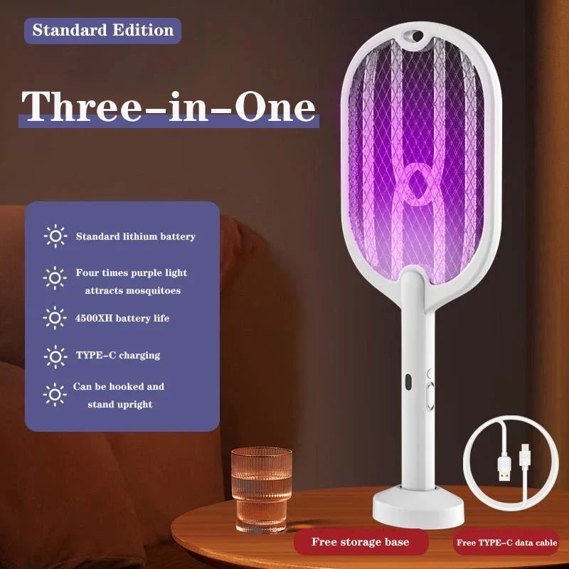 3000V Electric Mosquito Swatter – 3-in-1 Bug Zapper with Type-C Rechargeable Killer Lamp