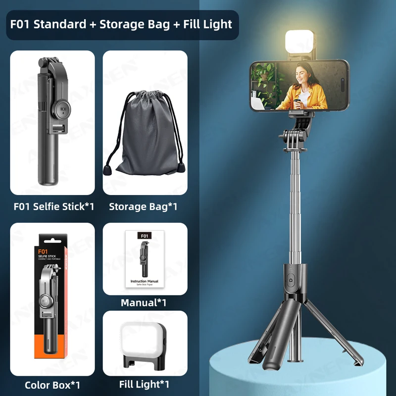 Bluetooth Selfie Stick Tripod – Phone Holder with Wireless Remote & Optional Fill Light
