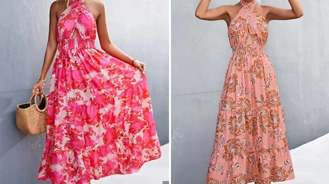 Cross Neck Halter Printed Dress