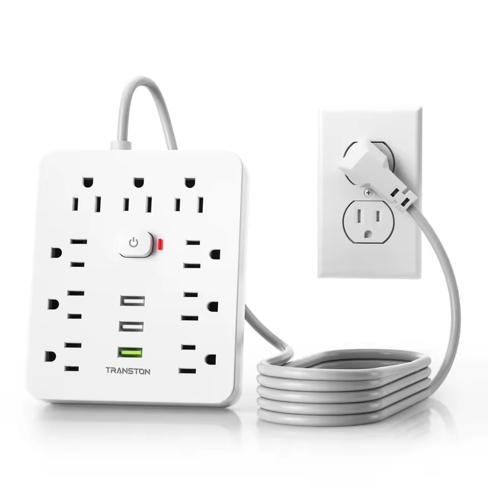 Power Outlet with Surge Protector, 9 sockets 3 USB Ports,5ft Extension Cord, Quick Charge, For Home and Office,White
