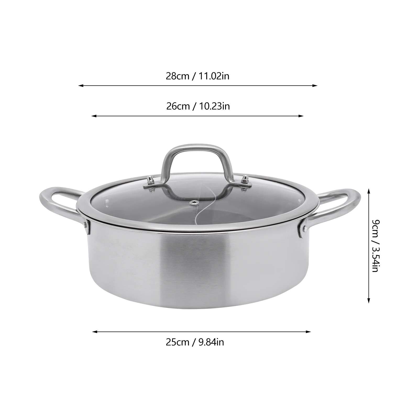 304 Stainless Steel Divider Hot Pot with Glass Lid, Double Flavor Cooking Pot