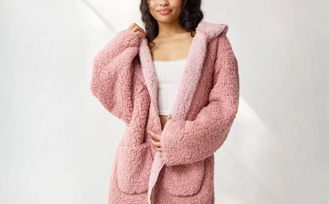 Reversible Fleece Hooded Teddy Robe 