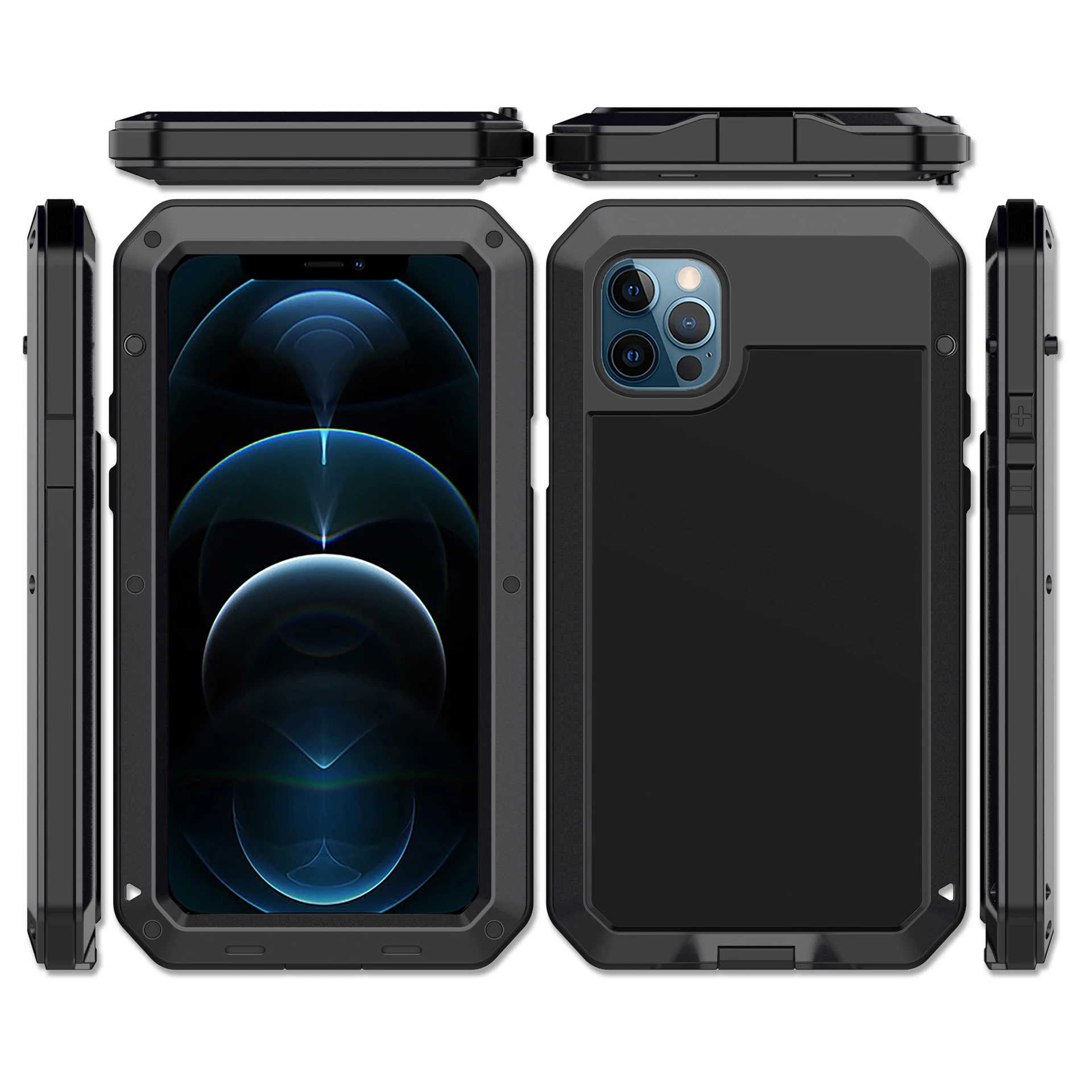 Heavy Duty Protection Armor Metal Aluminum Case for iPhone 16 15 14 13 12 mini 11 Pro 7 8 Plus XS Max XR SE 16e Shockproof Cover