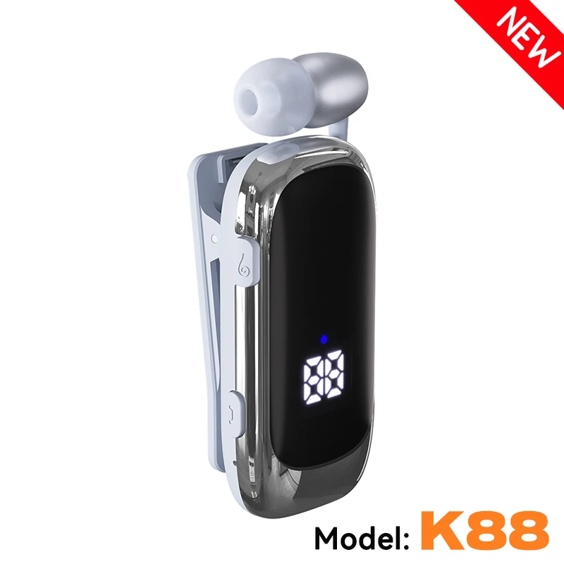 K55 Bluetooth 5.2 Wireless Lavalier Headset – Noise Cancelling Earphone with LED Display, 20H Talk/Music Time for Business & Calls 