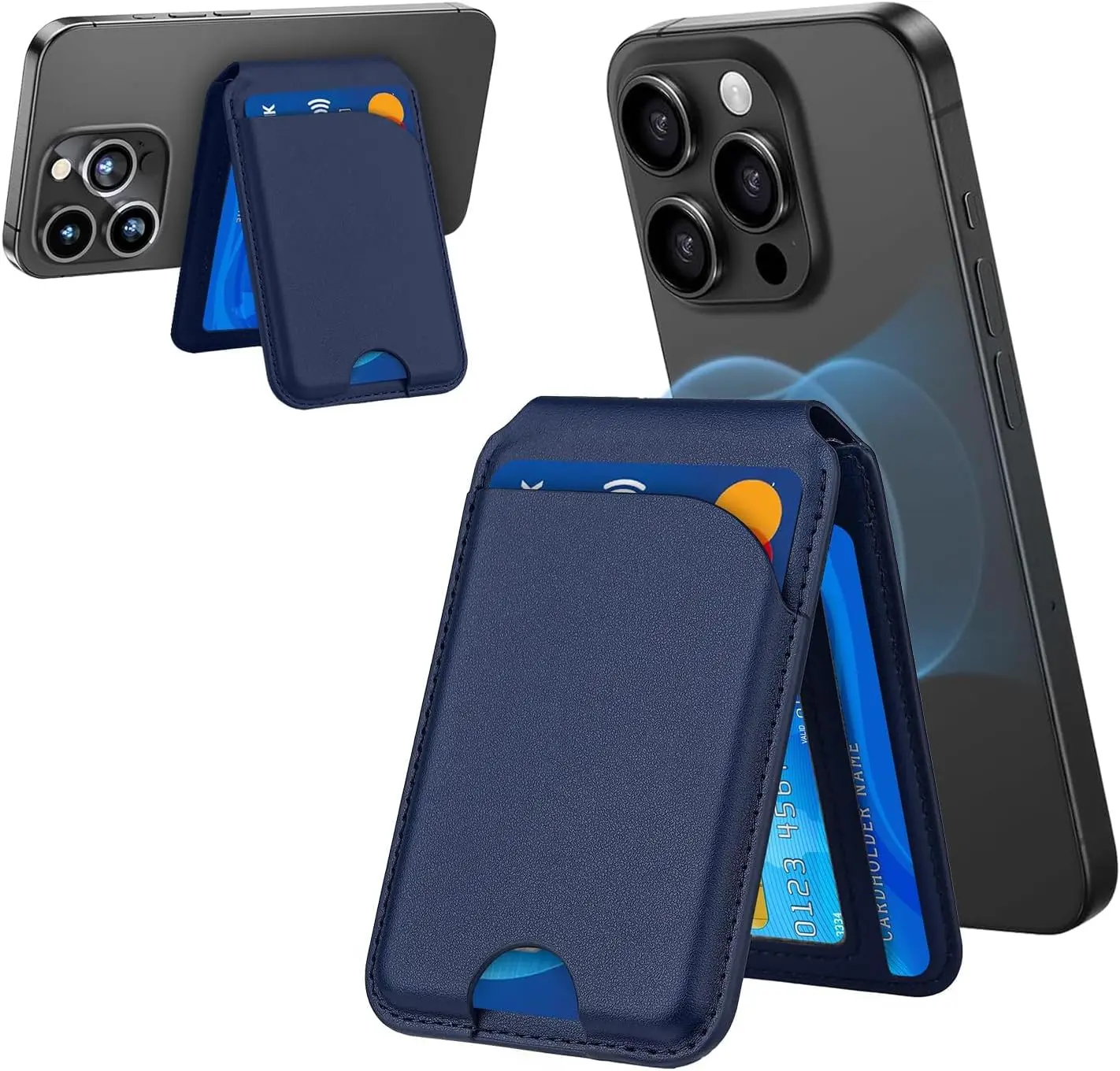 Minisopuru Magnetic Wallet Phone Stand for iPhone16 15 14 12 Lightweight MagSafe Phone Card Stand Leather Magnetic Card Holder