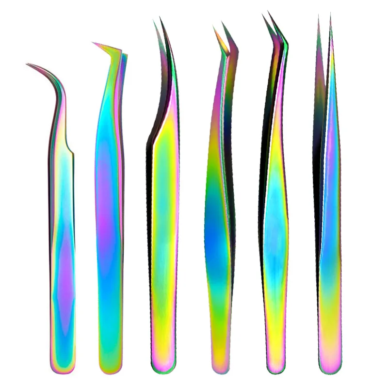 6‑Piece False Eyelash Tweezers Set – Precision Fan Lashes & Extension Tweezers for Lashes, Brows & Nails