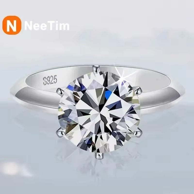 NeeTim 0.5-5ct Moissanite Ring For Women 925 Sterling Silver with White Gold Plated Lab Diamond Engagement Wedding Band Jewelry