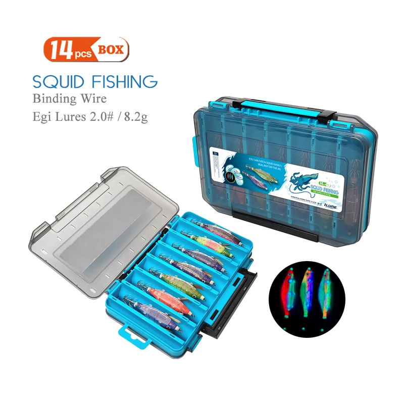 New 14pcs/set Webfoot Octopus Egi Fishing Lure Squid Jig Egi Hook Artificial Bundled Luminous Cuttlefish Bait Sea Tackle