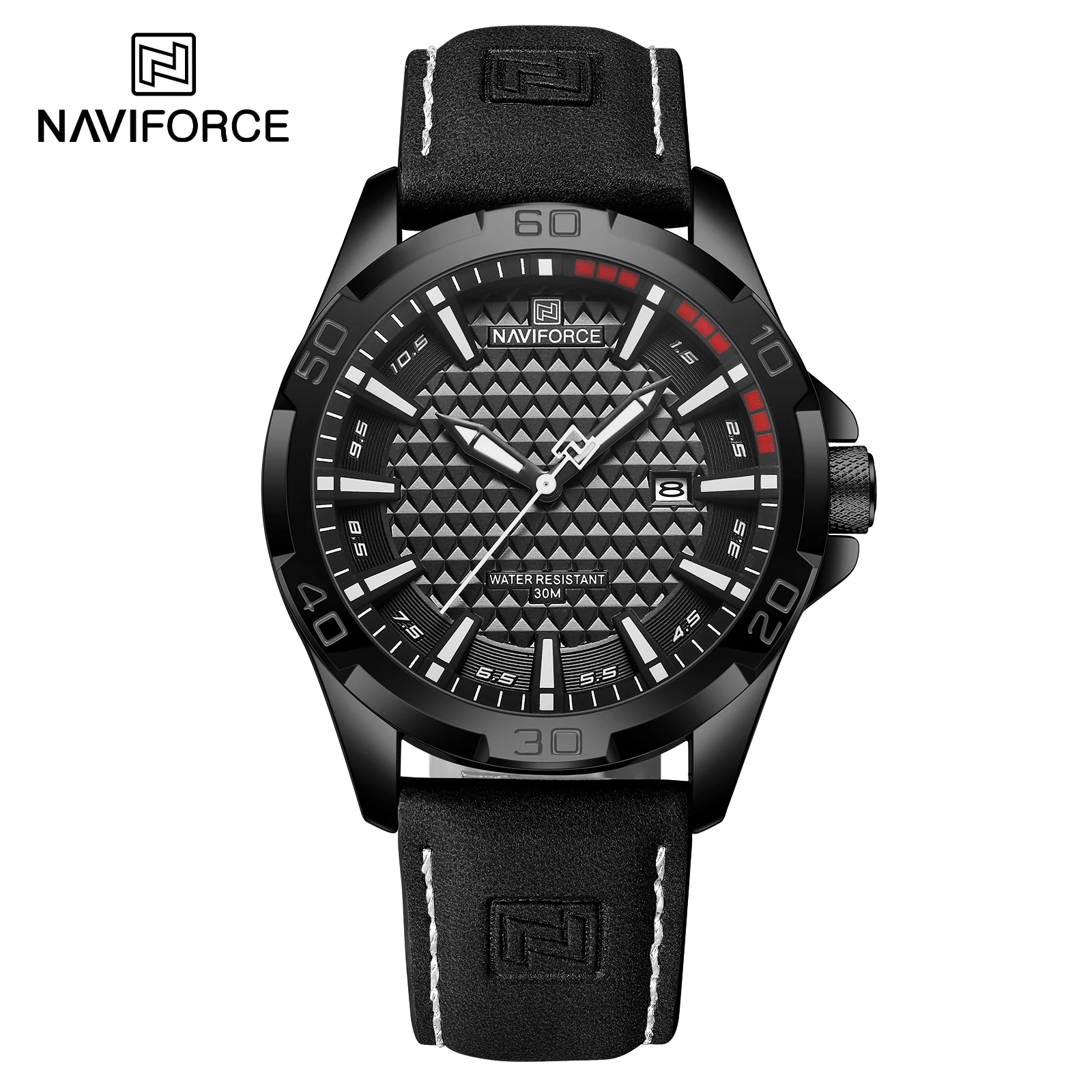 NAVIFORCE Men's Fashion Quartz Watch – Leather Strap Waterproof Sport Wristwatch with Date Display