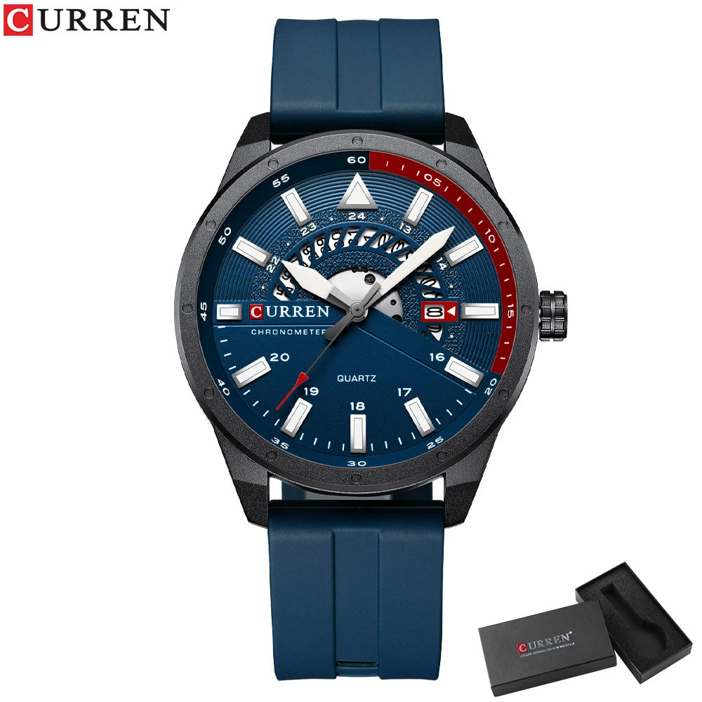 CURREN Men's Luxury Sport Watch – Waterproof Military Wristwatch with Silicone Band & Automatic Date Display 