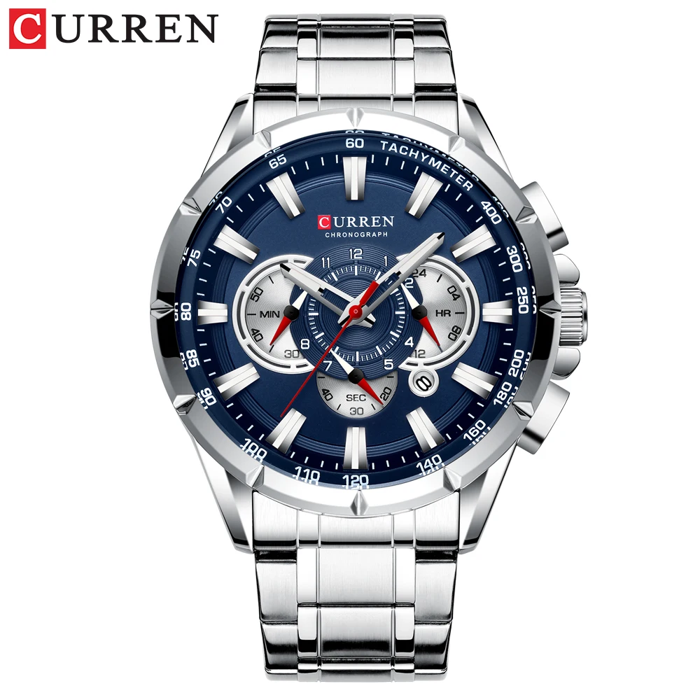 CURREN Men's Chronograph Sport Watch – Big Dial Quartz Wristwatch with Stainless Steel Band & Luminous Hands 