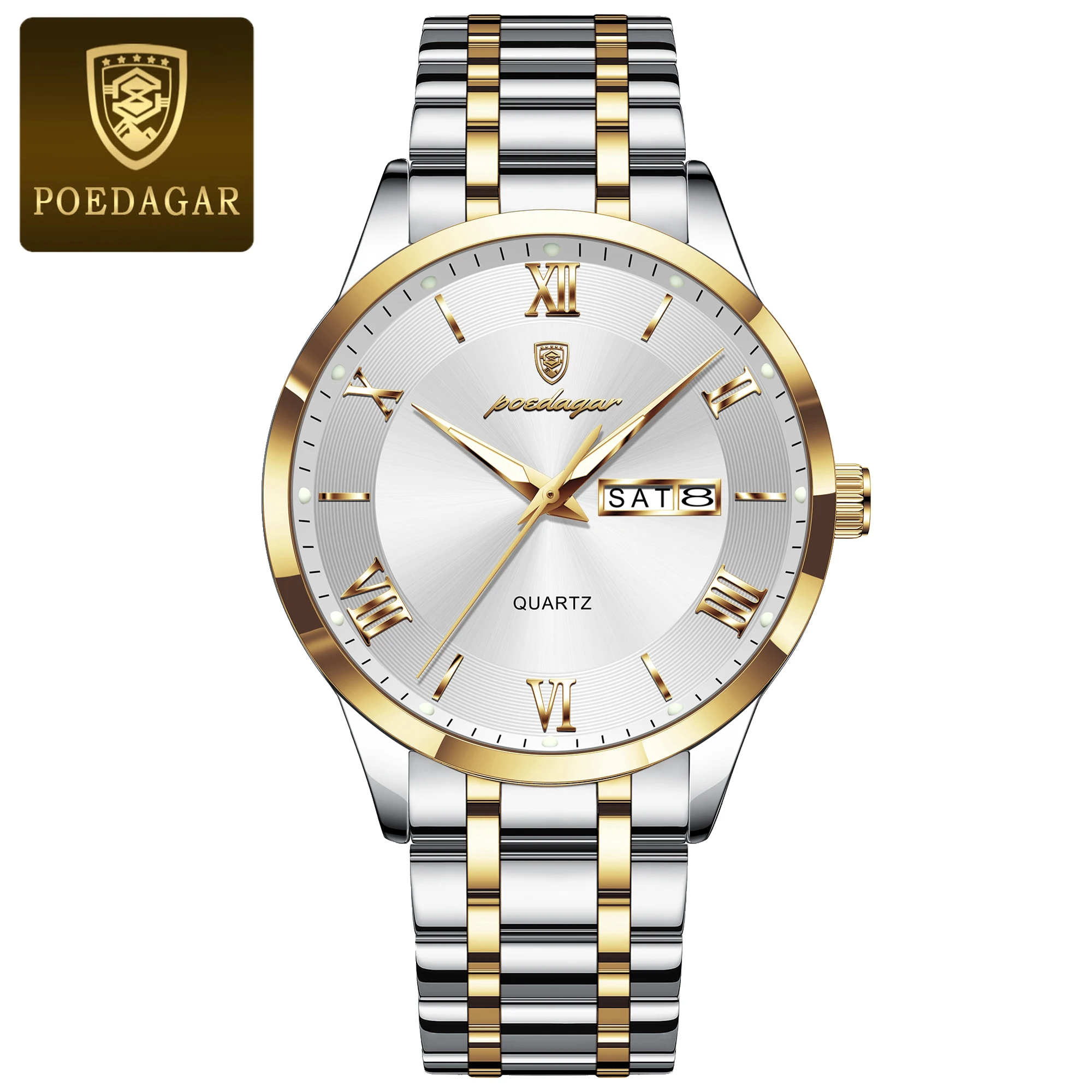 POEDAGAR Men's Luxury Quartz Watch – Waterproof Luminous Sports Wristwatch with Week & Date