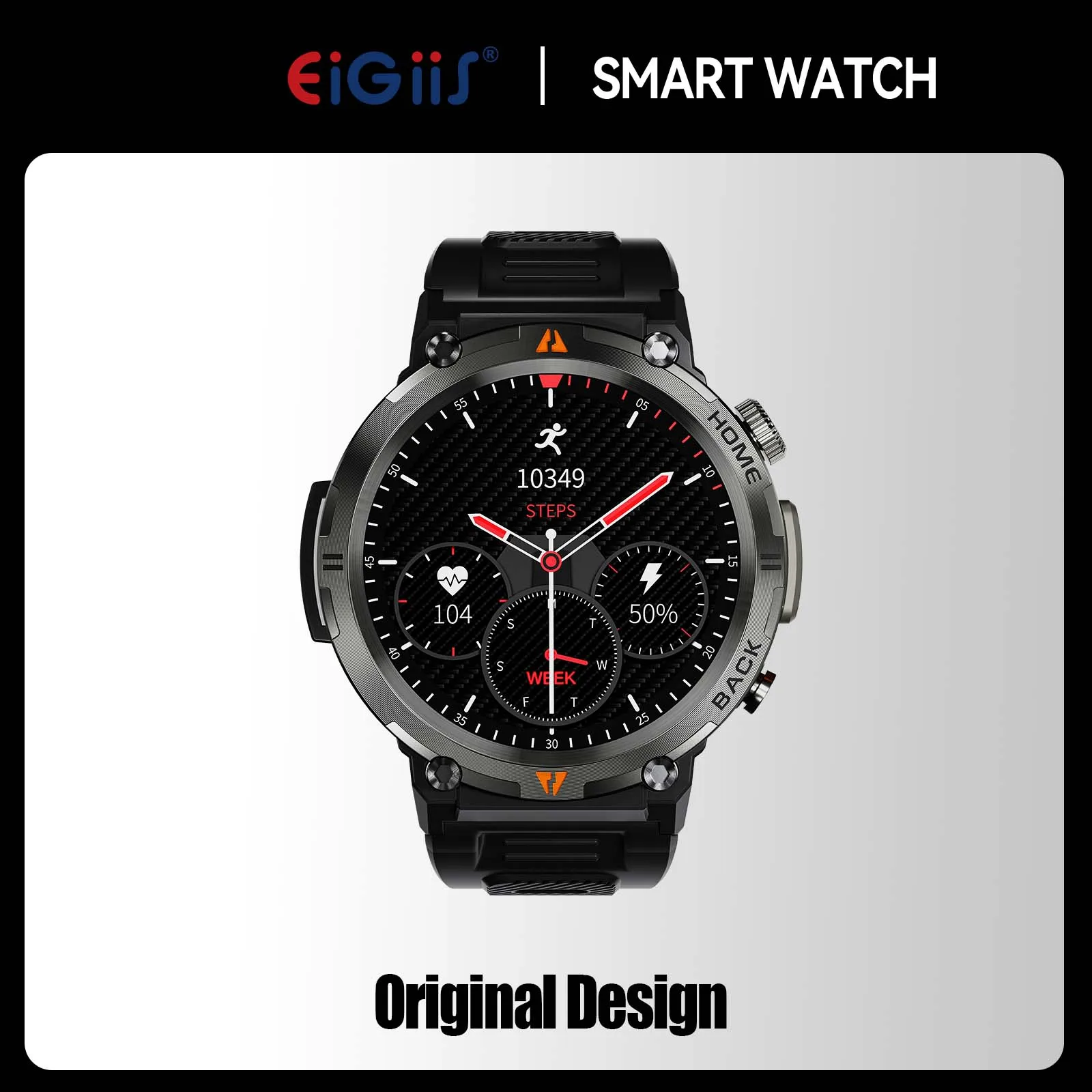 EIGIIS KE3 Smart Watch for Men – Bluetooth Calling, 3ATM Waterproof, Health Monitor, Flashlight, 100+ Sports Modes 