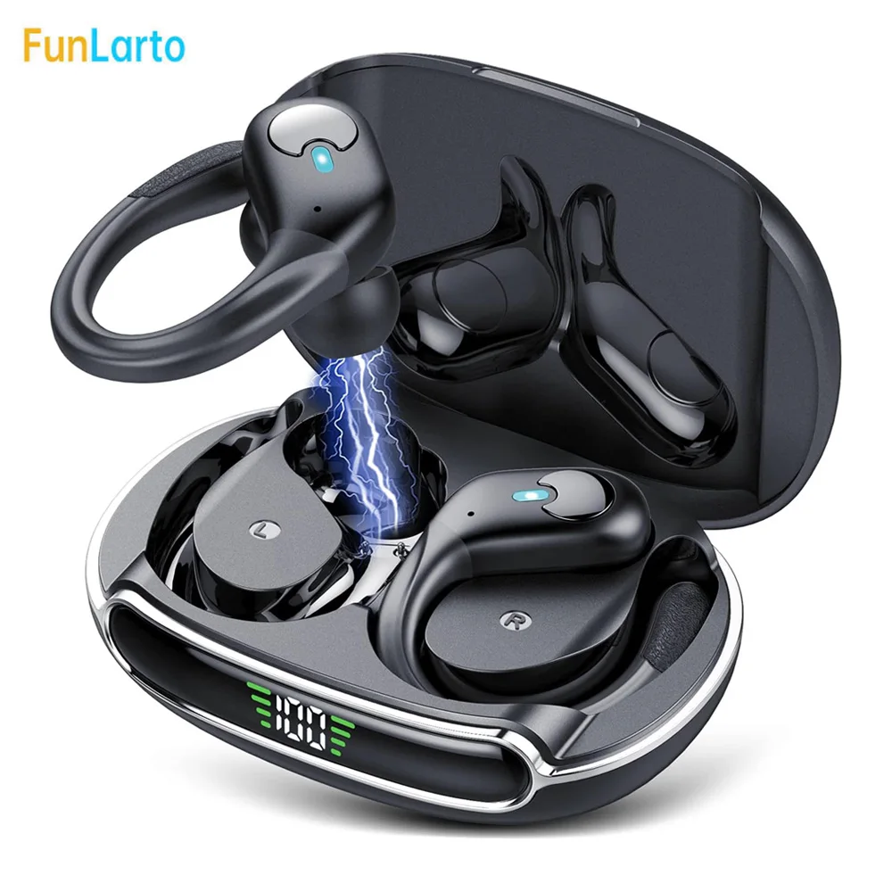 Sports Bluetooth Earphones IPX7 Waterproof Wireless Headphones 60hrs Music with Mic LED Power Display Soft Earhook TWS Earbuds