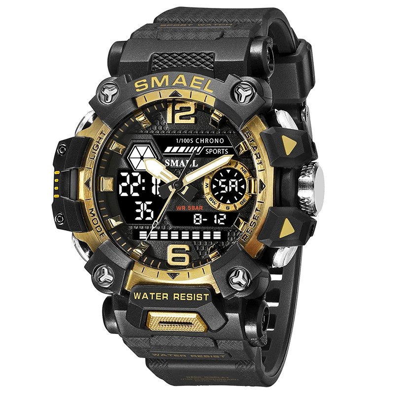 SMAEL 8072 Men's Sports Digital Watch – Dual Display, Waterproof 50M, Military Quartz LED