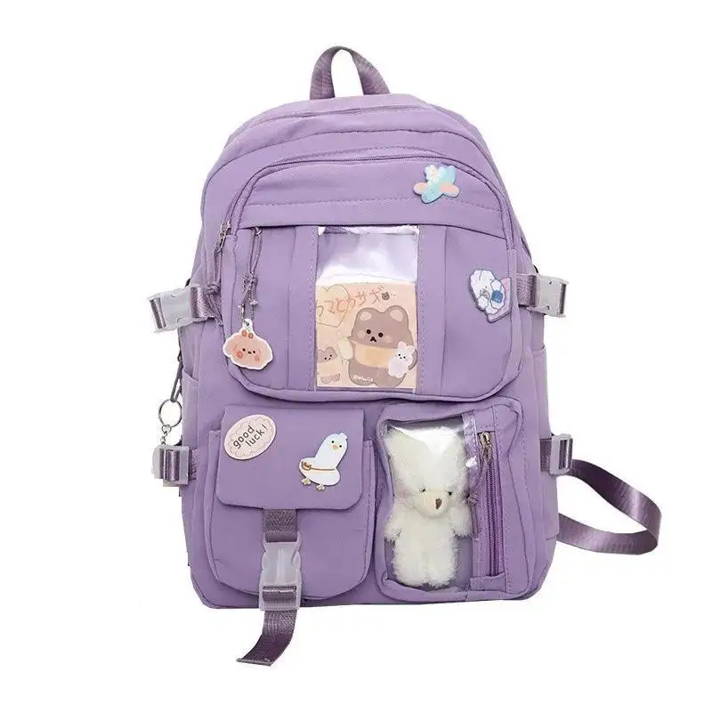 Cute Waterproof Backpack for Teen Girls – Kawaii Nylon School Bag with Laptop Compartment & Multi Pockets