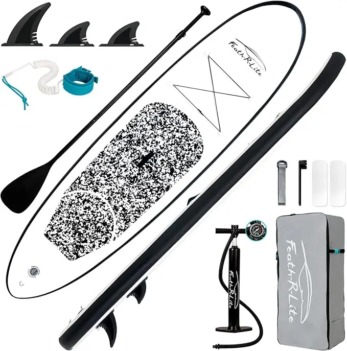 FEATH-R-LITE Inflatable Stand Up Paddle Board – Ultra-Light SUP with Accessories, Non-Slip Deck for Youth & Adults