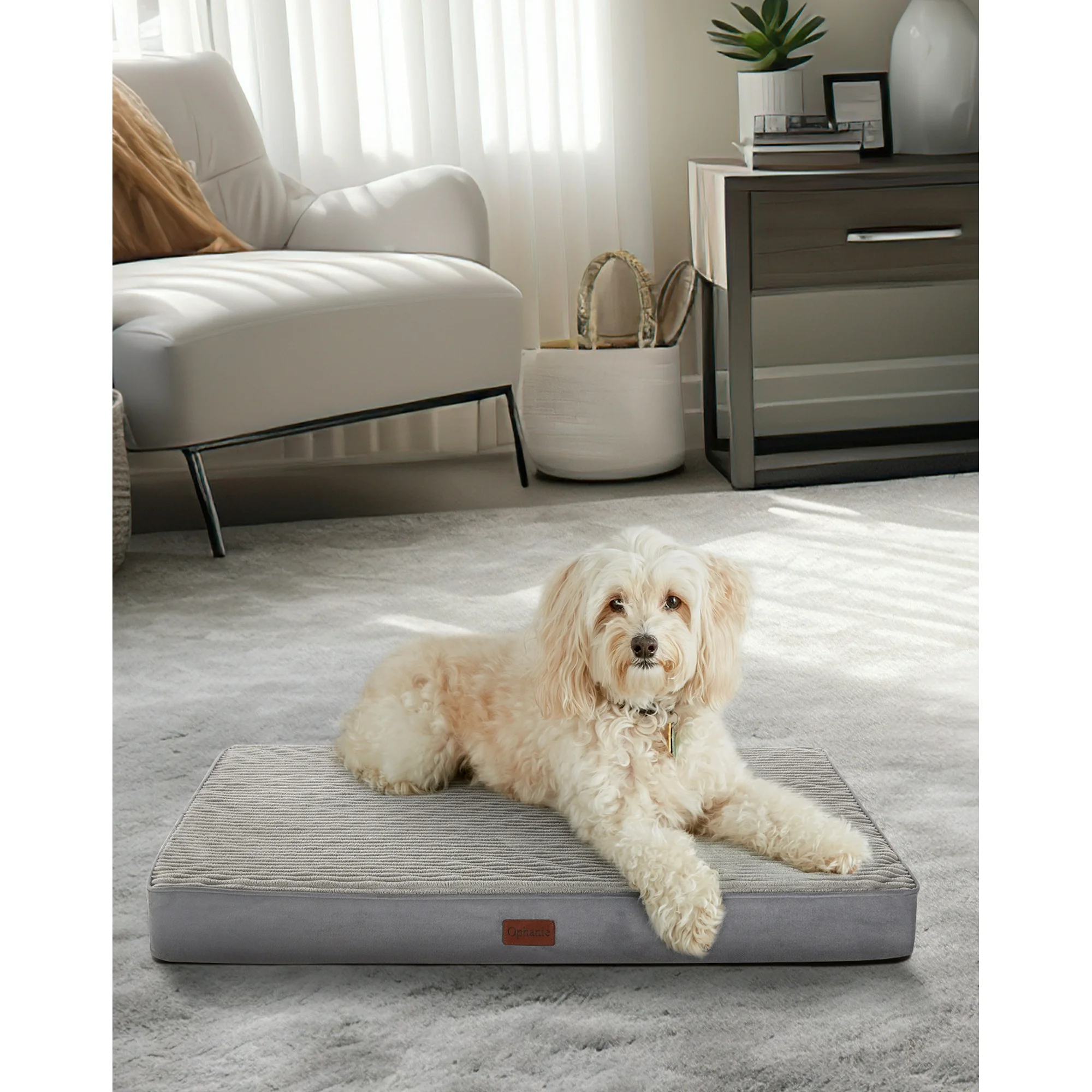 Ophanie Orthopedic Dog Bed – 30'' Gray Waterproof Pet Mattress for Small & Medium Dogs with Non-Slip Bottom & Washable Cover
