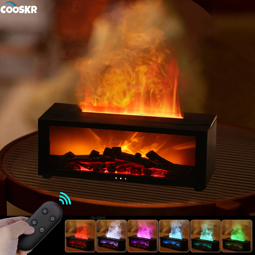 Flame Effect Aroma Humidifier – Essential Oil Diffuser with LED Light & Remote Control
