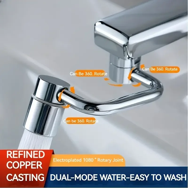 1pc 1080° Swivel Stainless Steel Kitchen Faucet Extender Universal Splashproof Dual Mode Bathroom Sink Accessories with Adapter