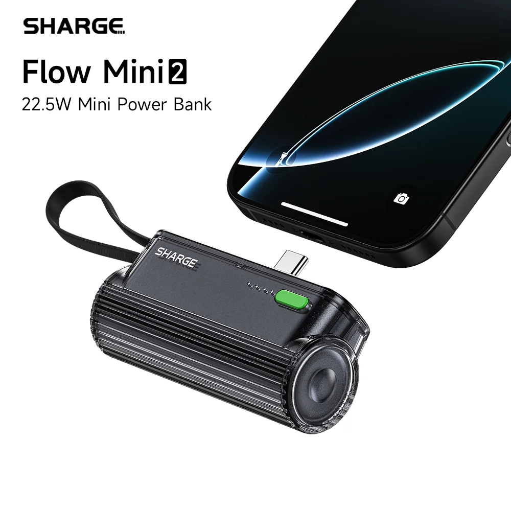 SHARGE Flow Mini 2 Portable Charger 22.5W Max Fast Charging 5000mAh Power Bank Mini Battery Pack for Android iPhone16/15 Series