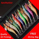 10PCS with Shrimp Bag 3D Printing 2.5 3.0 3.5  Hook Luminous Squid Jig Fishing Wood Shrimp Lure Squid Cuttlefish Jigs Lures