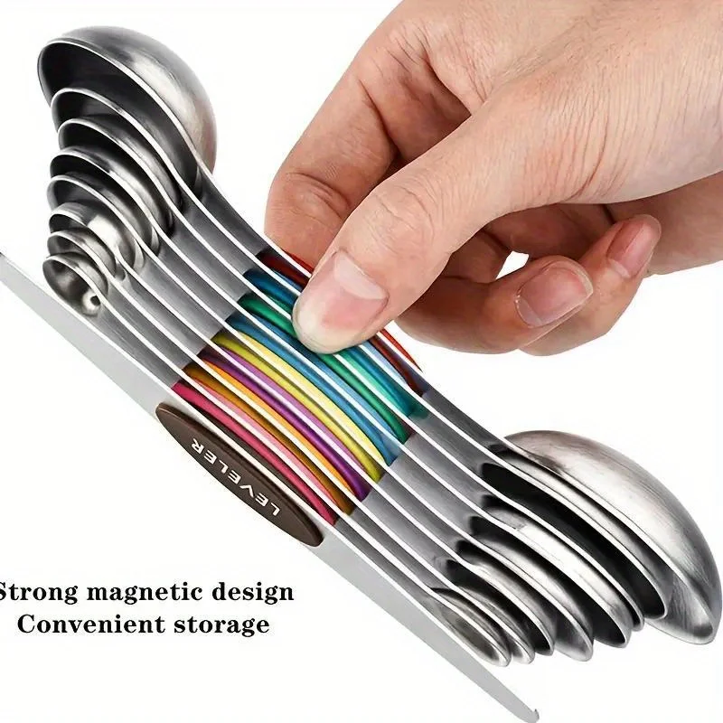 Stainless Steel Magnetic Measuring Spoon Set – 9-Piece Double-Headed Baking Tools