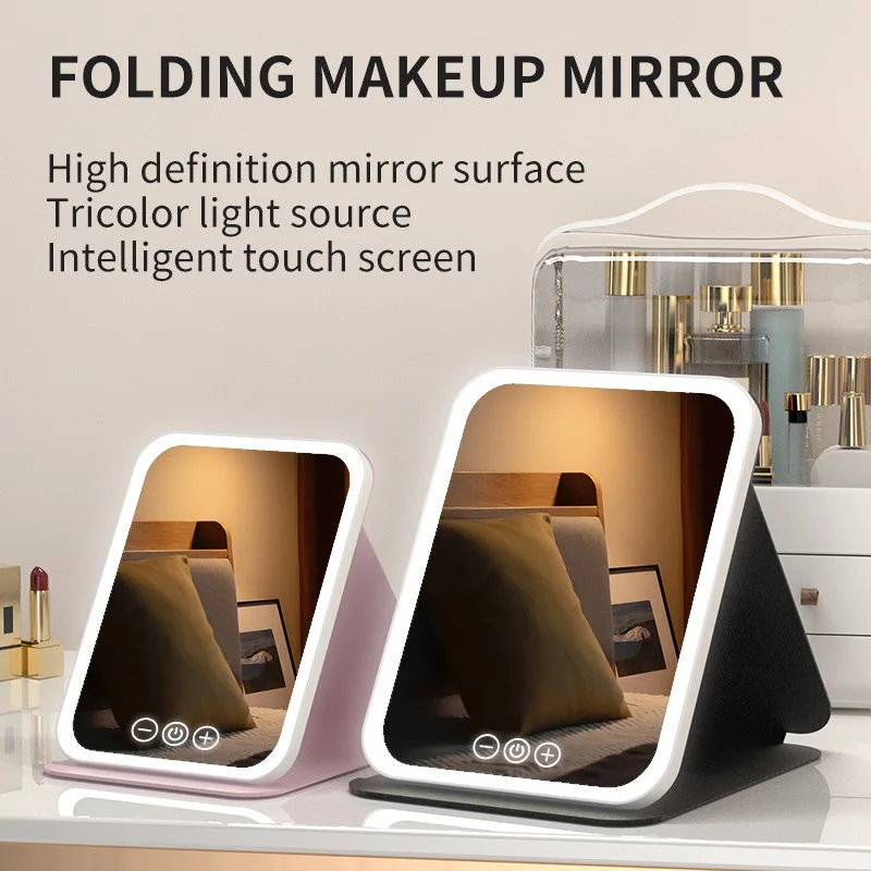 Rechargeable LED Makeup Mirror with 3-Color Light & Touch Control