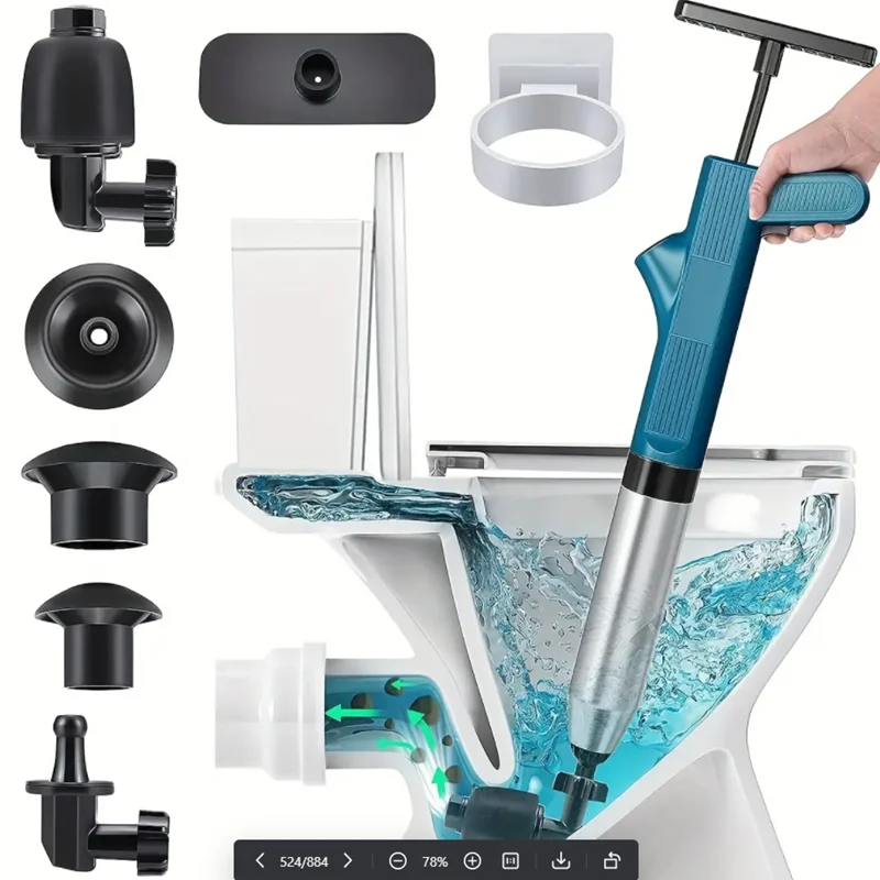 High-Pressure Toilet Plunger – Stainless Steel Air Drain Blaster Pipe Dredger Tool Set