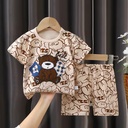 Toddler 2-Piece Cotton Tracksuit Set – Cute Cartoon Print T-Shirt & Shorts Casual Home Outfit 