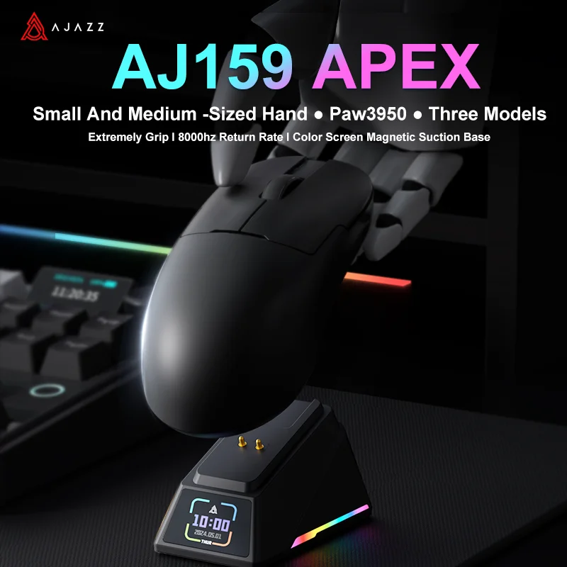 AJAZZ AJ159PRO Wireless Gaming Mouse with RGB Magnetic Charging Base – Lightweight AJ159 APEX Mouse for PC & Laptop 